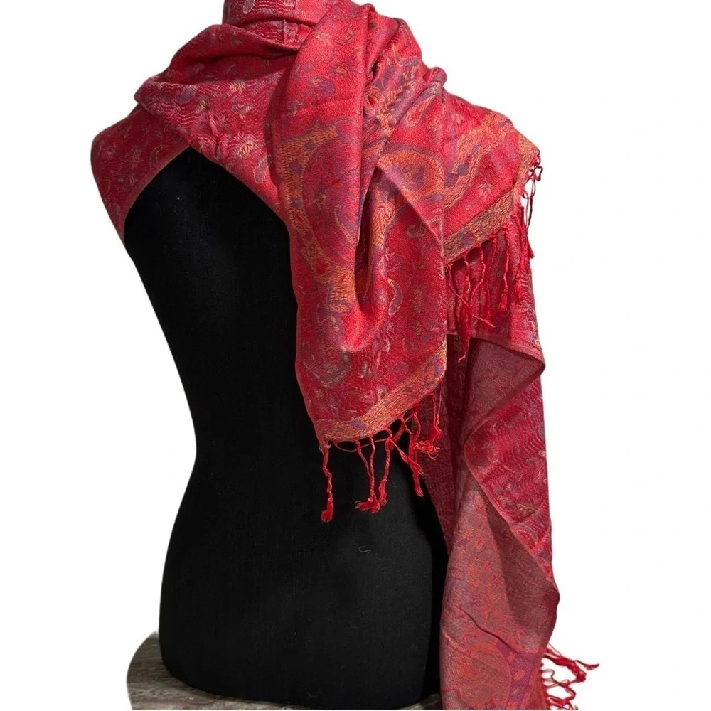 Elegant Shawl in Crimson Red- Versatile Wrap, Stole, Scarf, Veil, Soft & Cozy